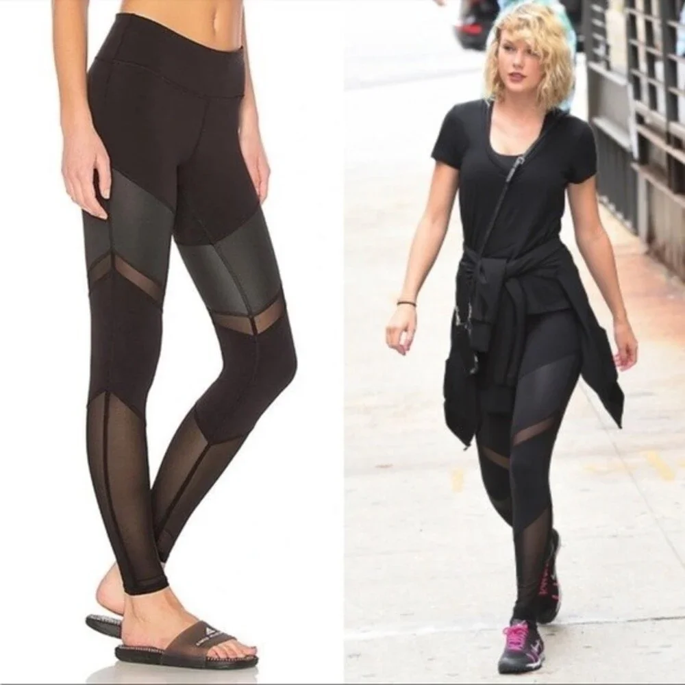 Alo Yoga Sheila Mesh Panels Leggings Athletic Gym Moto in Black S